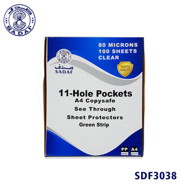 sadaf-punched-pocket-a4-80mic-green-strip-100pc-box